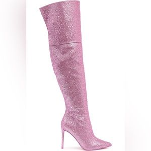 RARE Vivianne thigh high Steve Madden pink beaded stiletto boots
